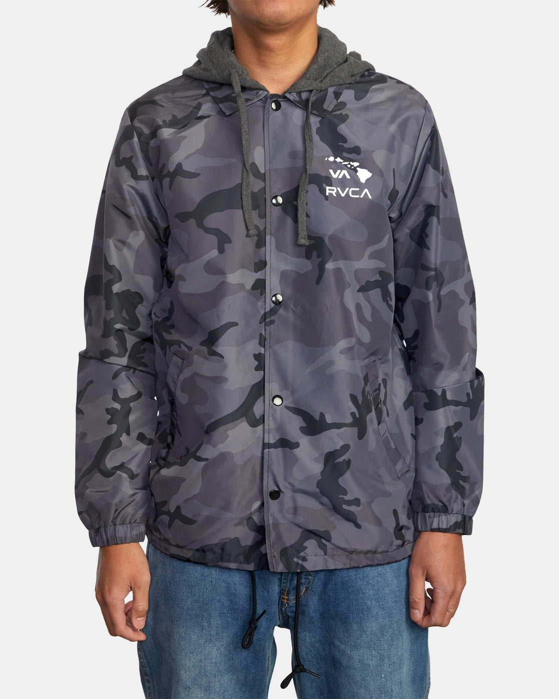 Island Hex Hooded Coaches Jacket - Black Camo | RVCA