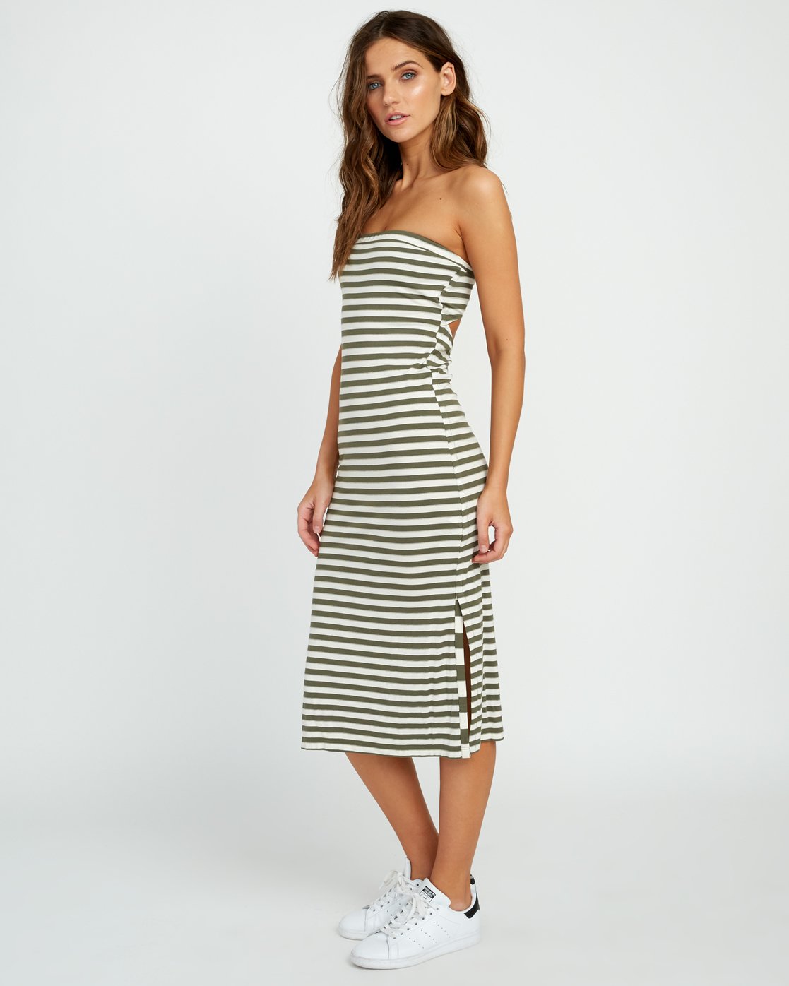 RVCA Steady - Strapless Bodycon Dress - Striped Midi Dress - Lulus